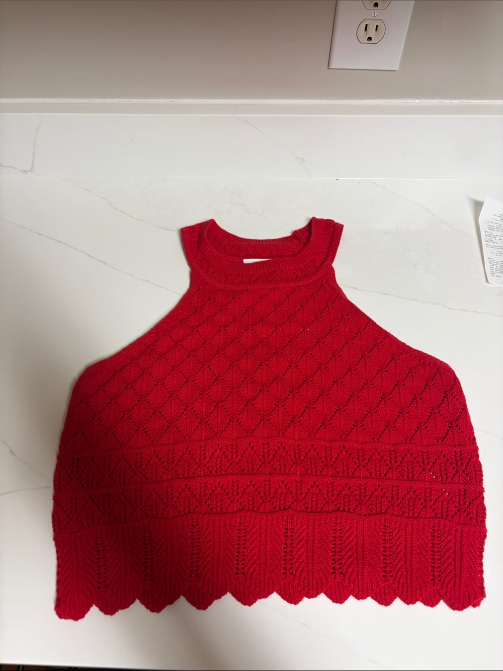 Women’s Red Off-the-Shoulder Knit Halter Sweater Top